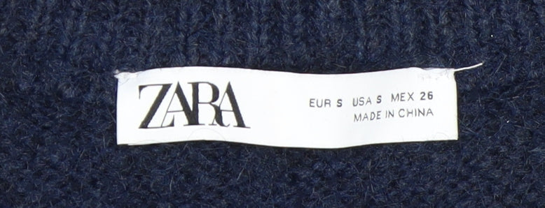 ZARA Women's Blue Argyle V-Neck Sleeveless Knit Vest Jumper Size S