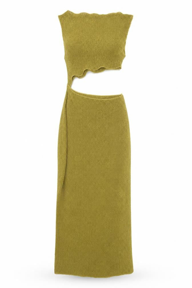 Zara Women Green One Shoulder Long Bodycon Knit Dress M
