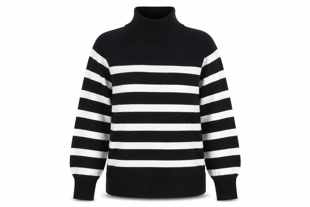 Zara Women’s Black White Striped Roll Neck Jumper Size 12