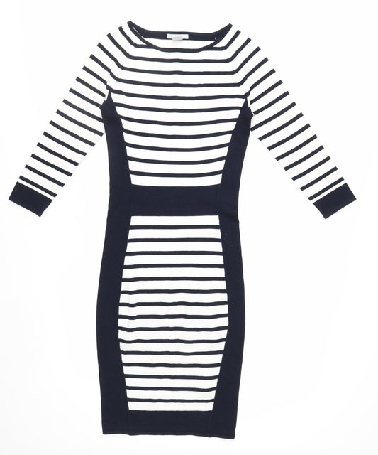 H&M Women’s Black White Striped Bodycon Knit Dress XS