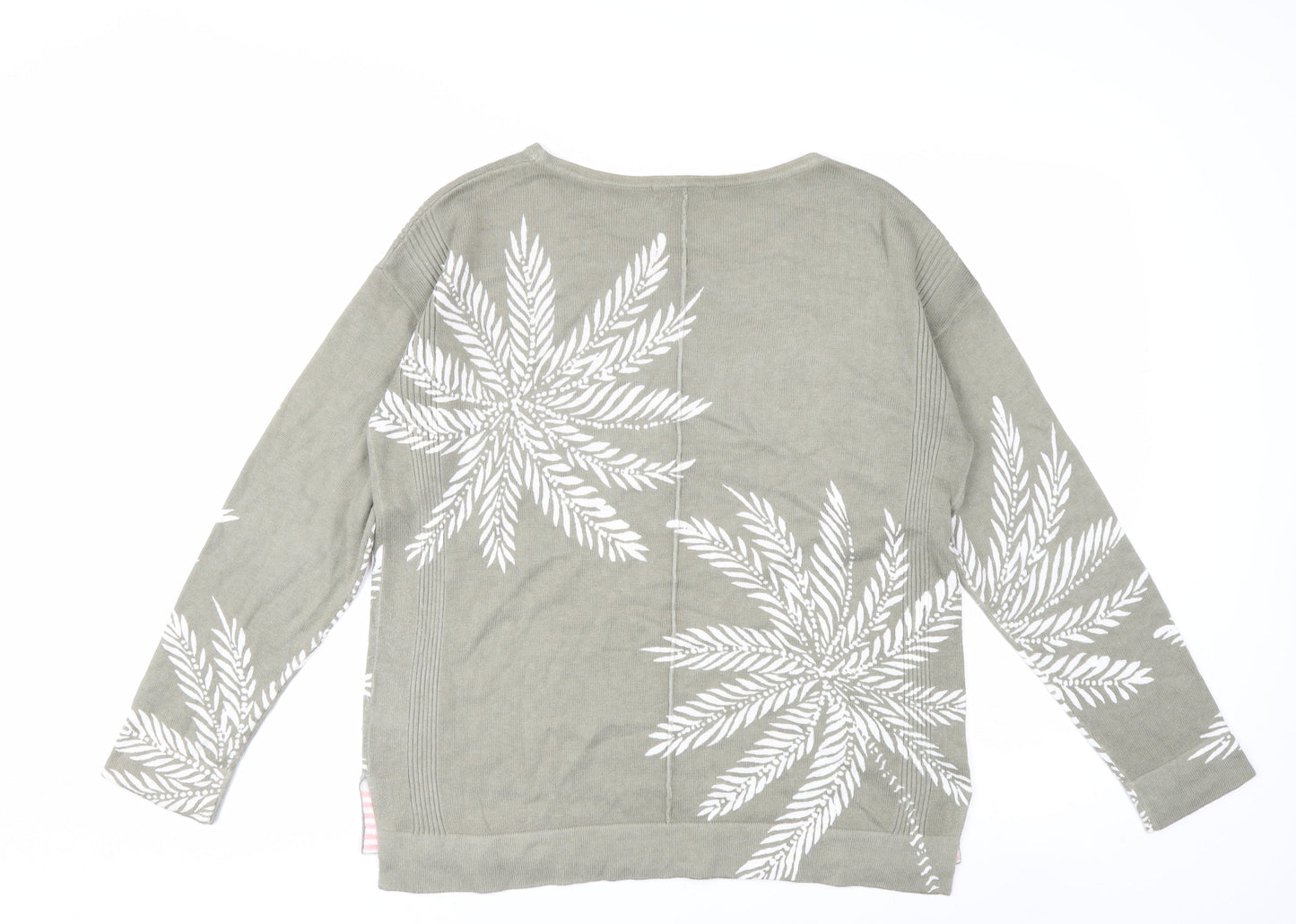 White Stuff Women’s Green Floral Crew Neck Cotton Jumper Size 8