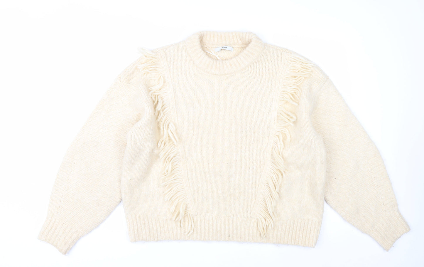 George Women Ivory Fringe Chunky Knit Crew Neck Jumper Size 12