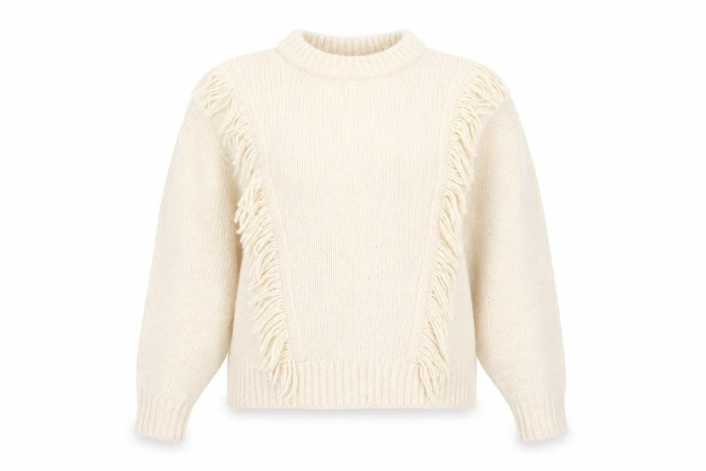 George Women Ivory Fringe Chunky Knit Crew Neck Jumper Size 12
