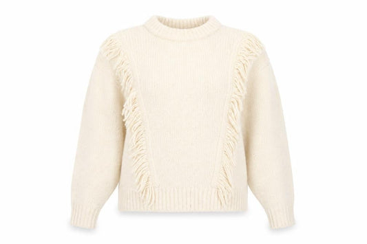 George Women Ivory Fringe Chunky Knit Crew Neck Jumper Size 12