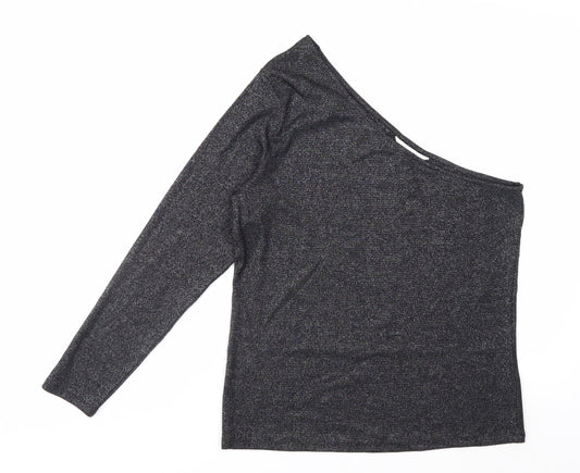 Marks and Spencer Women’s Black One Shoulder Glitter Long Sleeve Top Size 18