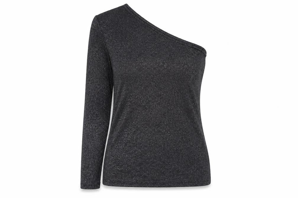 Marks & Spencer Women’s Black One Shoulder Glitter Long Sleeve Top Size 18