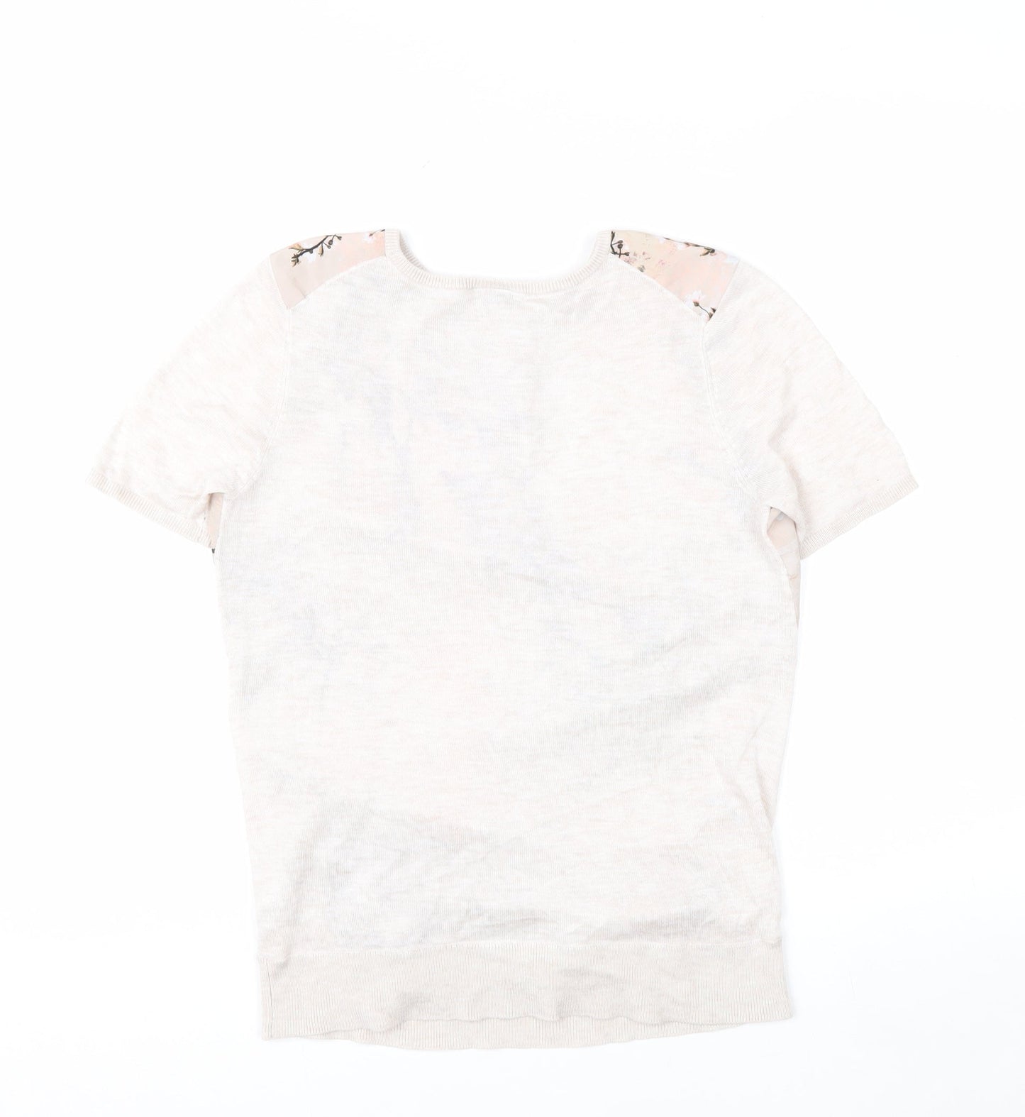 Warehouse Womens Beige Floral Short Sleeve T-Shirt Size 8
