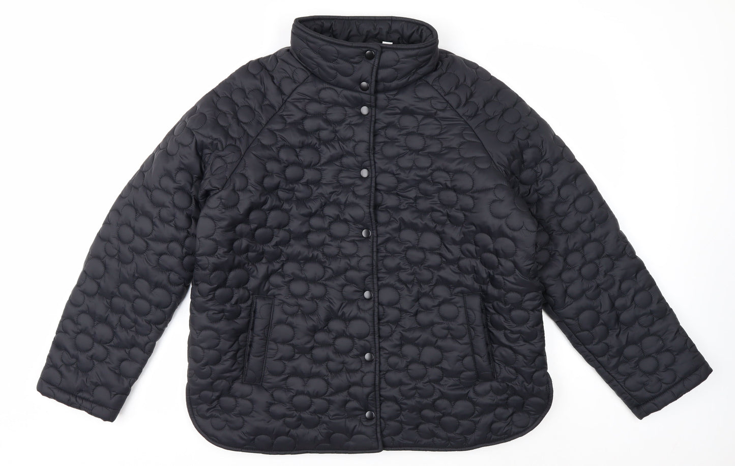 Denim & Co Womens Black Quilted Nylon Mid-Length Jacket L