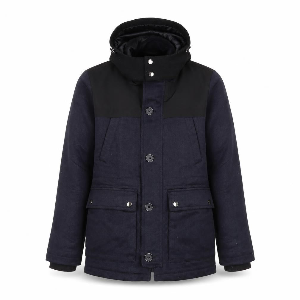 G2000 Womens Blue Hooded Wool Trim Winter Parka Jacket Size 36