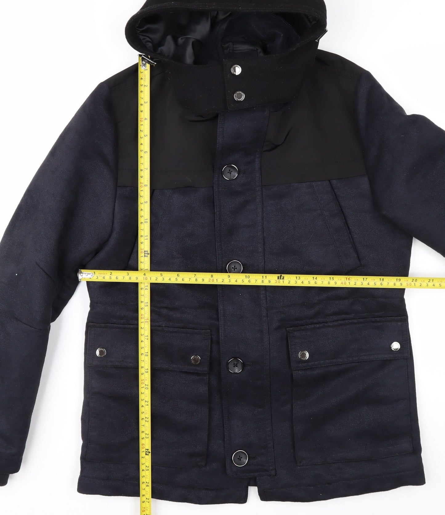 G2000 Men Blue Hooded Wool Trim Winter Parka Jacket Size 36