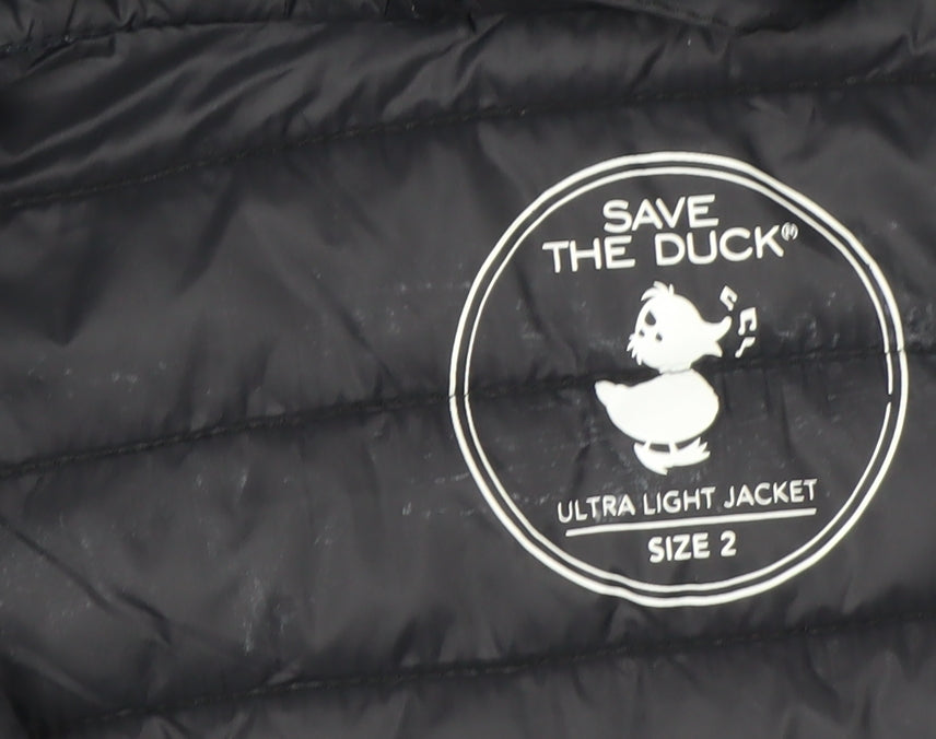 Save The Duck Women's Black Long Puffer Coat Size 10 Hooded Lightweight
