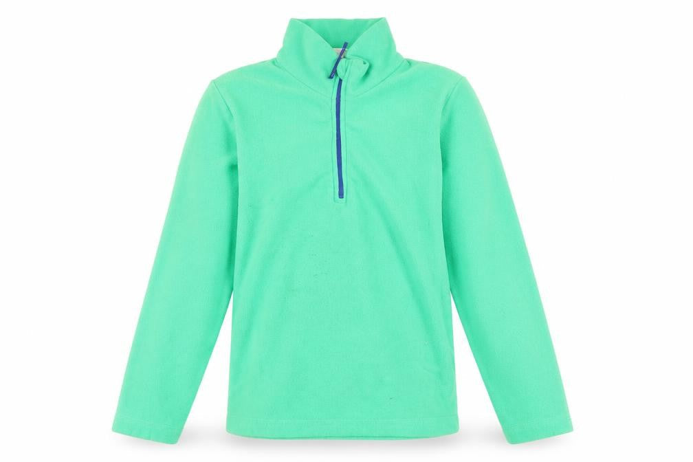 Front view of Mountain Warehouse boys’ green fleece pullover sweatshirt 9-10 years