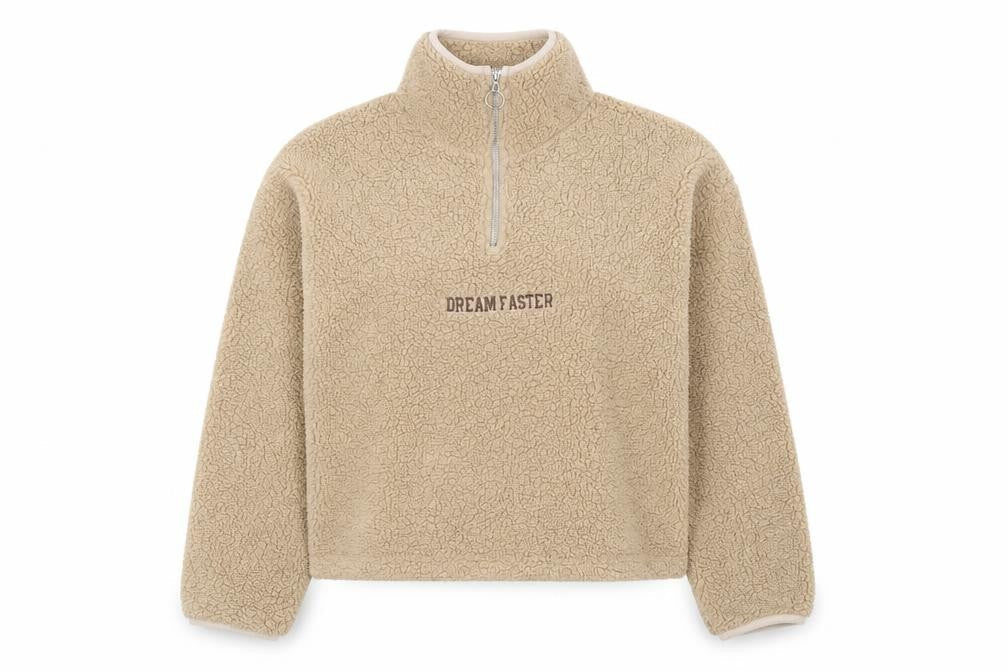 Addax Women Beige 1/4 Zip Fleece Pullover Sweatshirt L