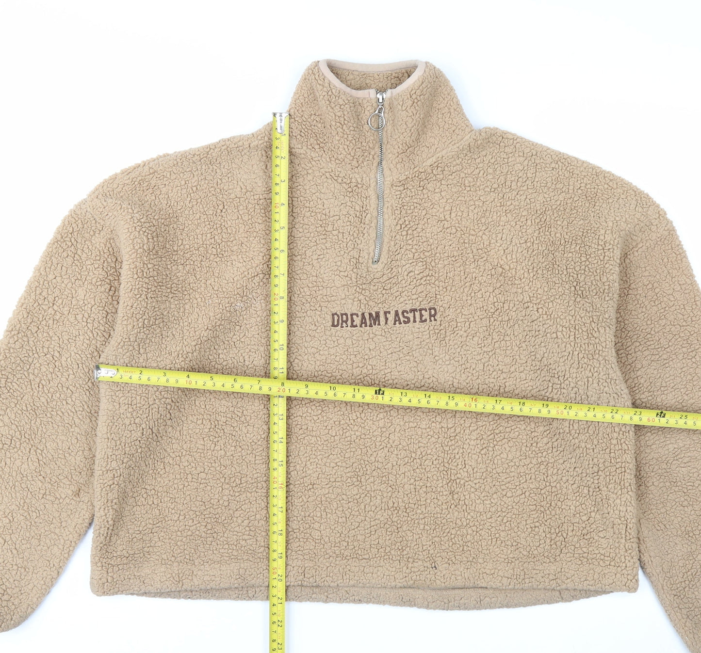 Addax Women Beige 1/4 Zip Fleece Pullover Sweatshirt L