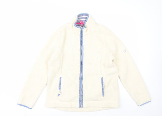 Joules Womens Ivory Fleece Jacket Size 12 Lined Zip Front Casual Style