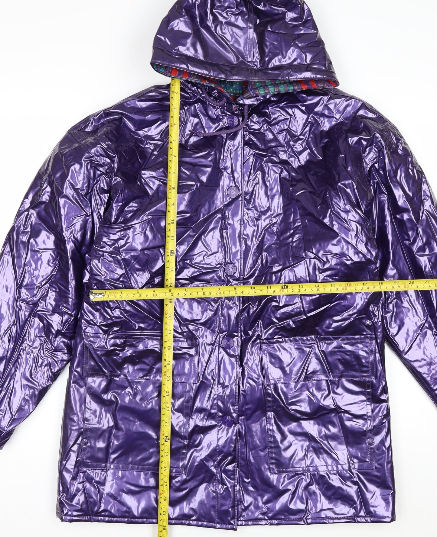 Wippette Womens Purple Vinyl Hooded Rain Coat Jacket S Retro Waterproof