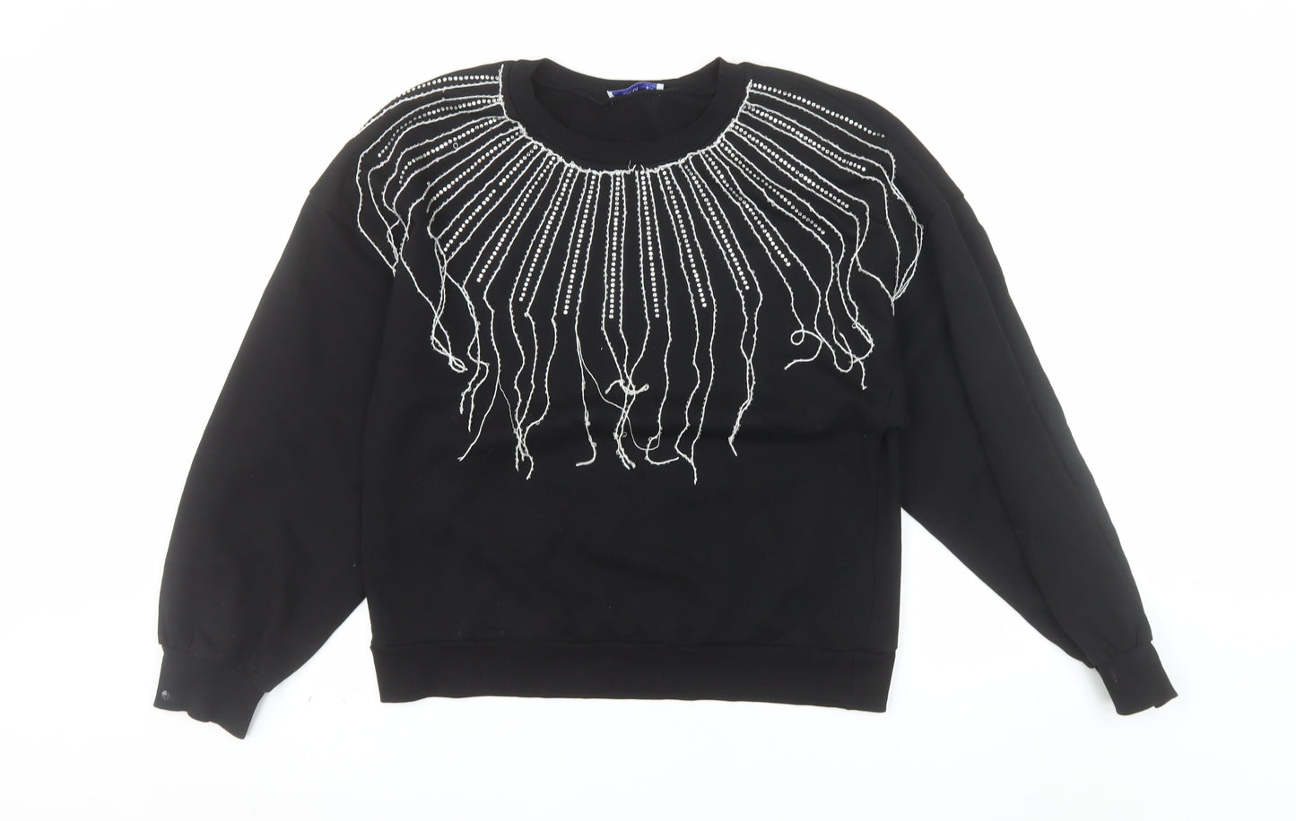 ZARA Trafaluc Women Black Beaded Pullover Sweatshirt Size M