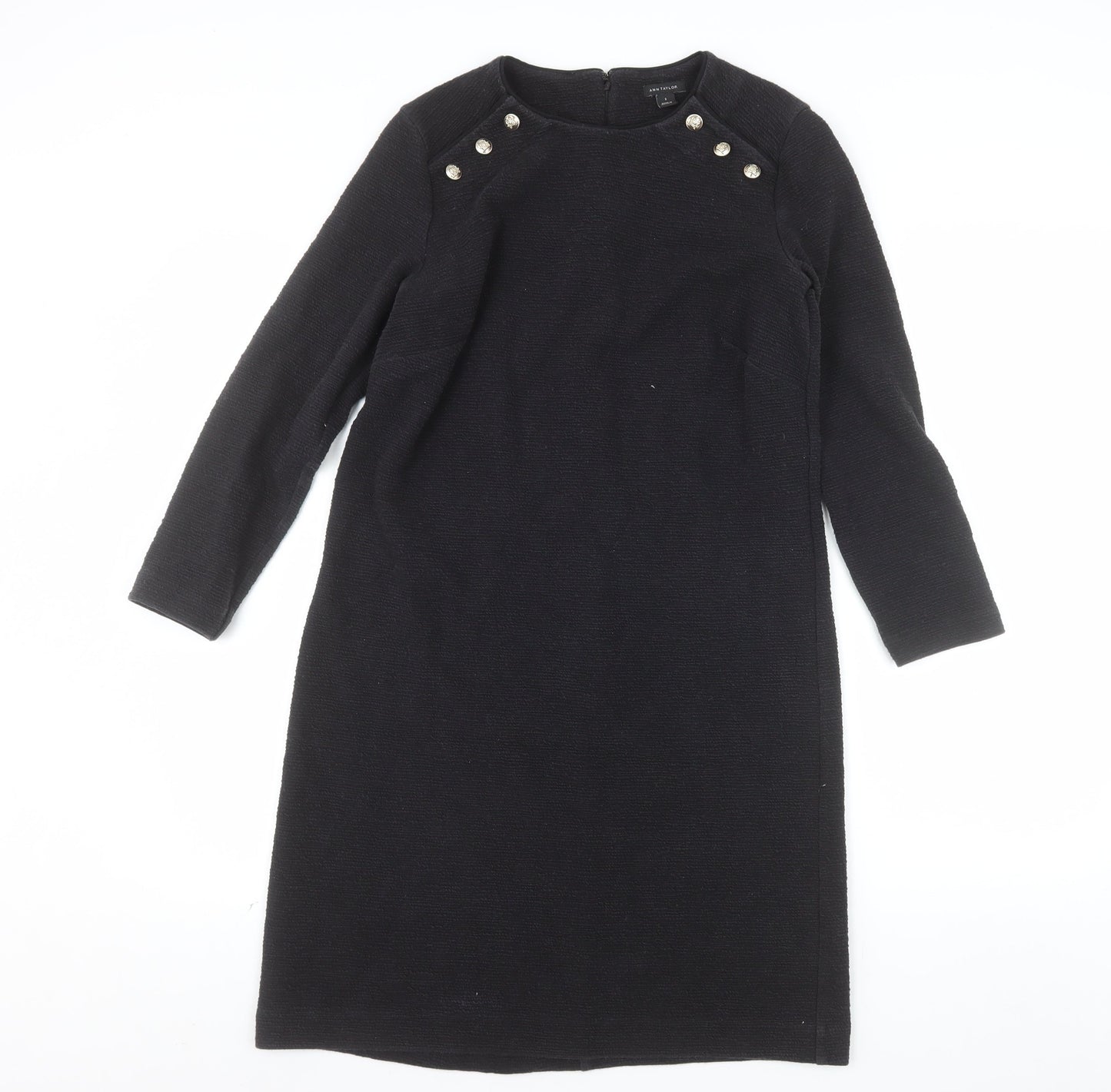 Ann Taylor Women’s Black Knee Length Shift Dress Size S Long Sleeve