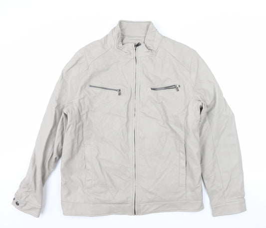 Michael Kors Men's Beige Biker Jacket Size L Faux Leather Full Zip