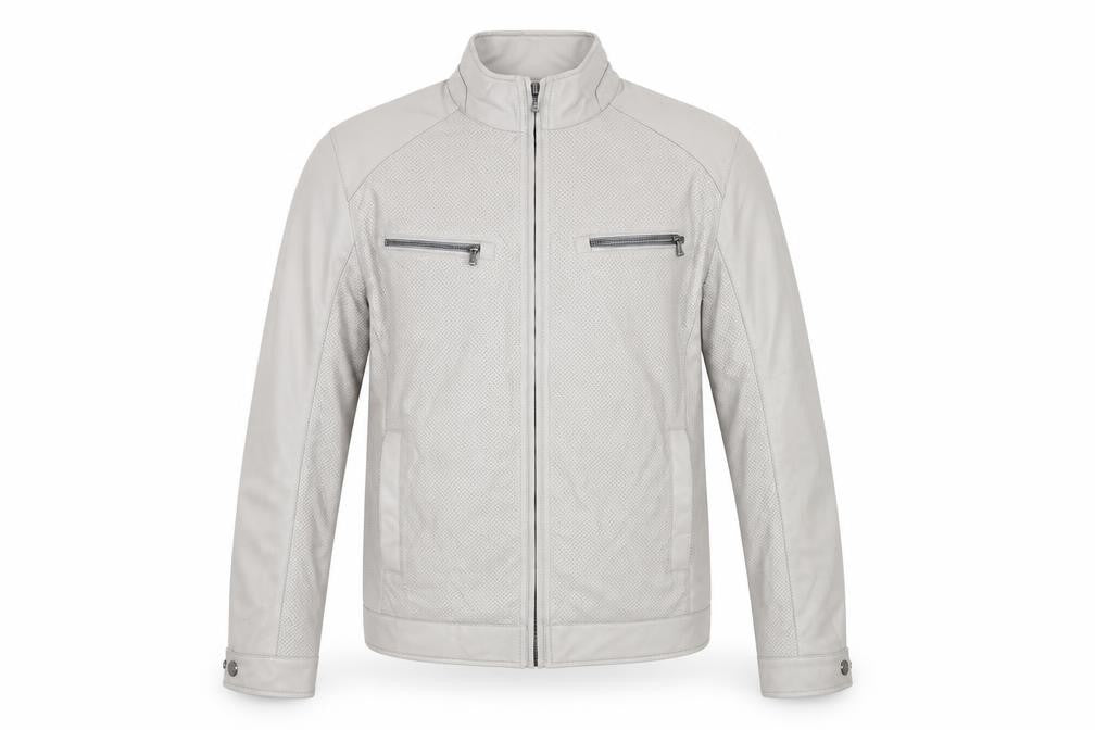 Michael Kors Men's Beige Biker Jacket Size L Faux Leather Full Zip