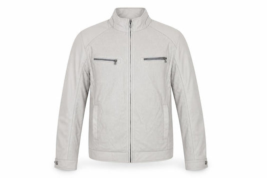 Michael Kors Men's Beige Biker Jacket Size L Faux Leather Full Zip