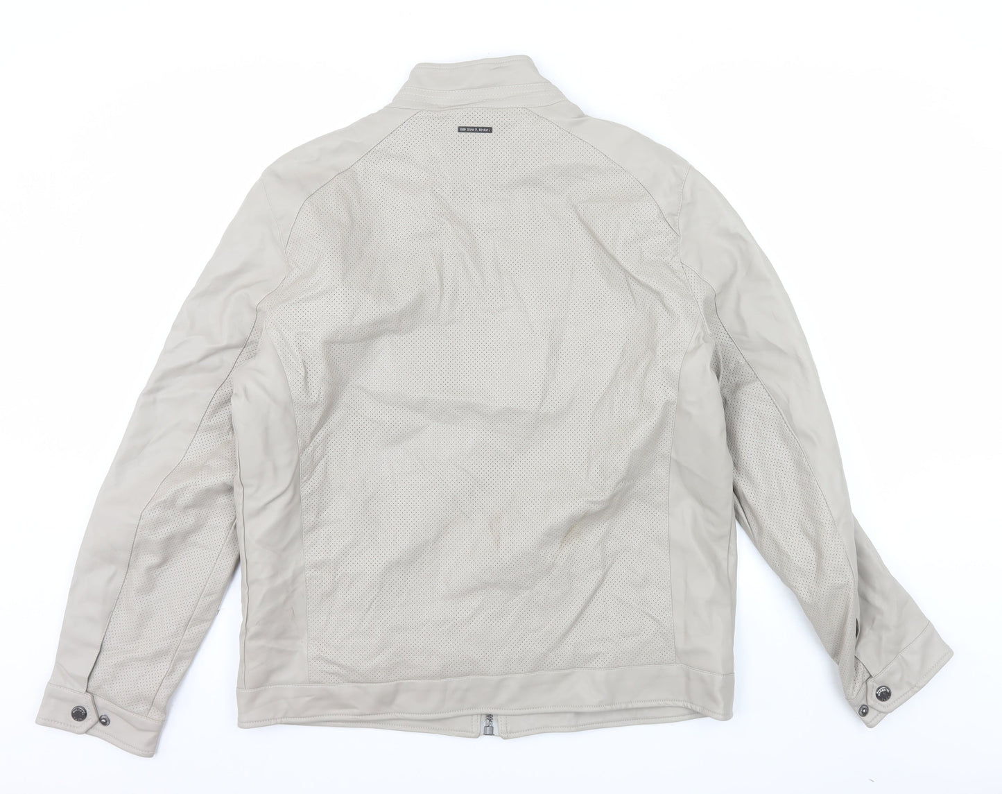 Michael Kors Men's Beige Biker Jacket Size L Faux Leather Full Zip