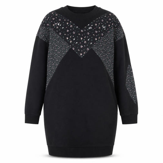 Oliver Bonas Womens Black Floral Panel Long Sleeve Pullover Sweatshirt Dress UK 12