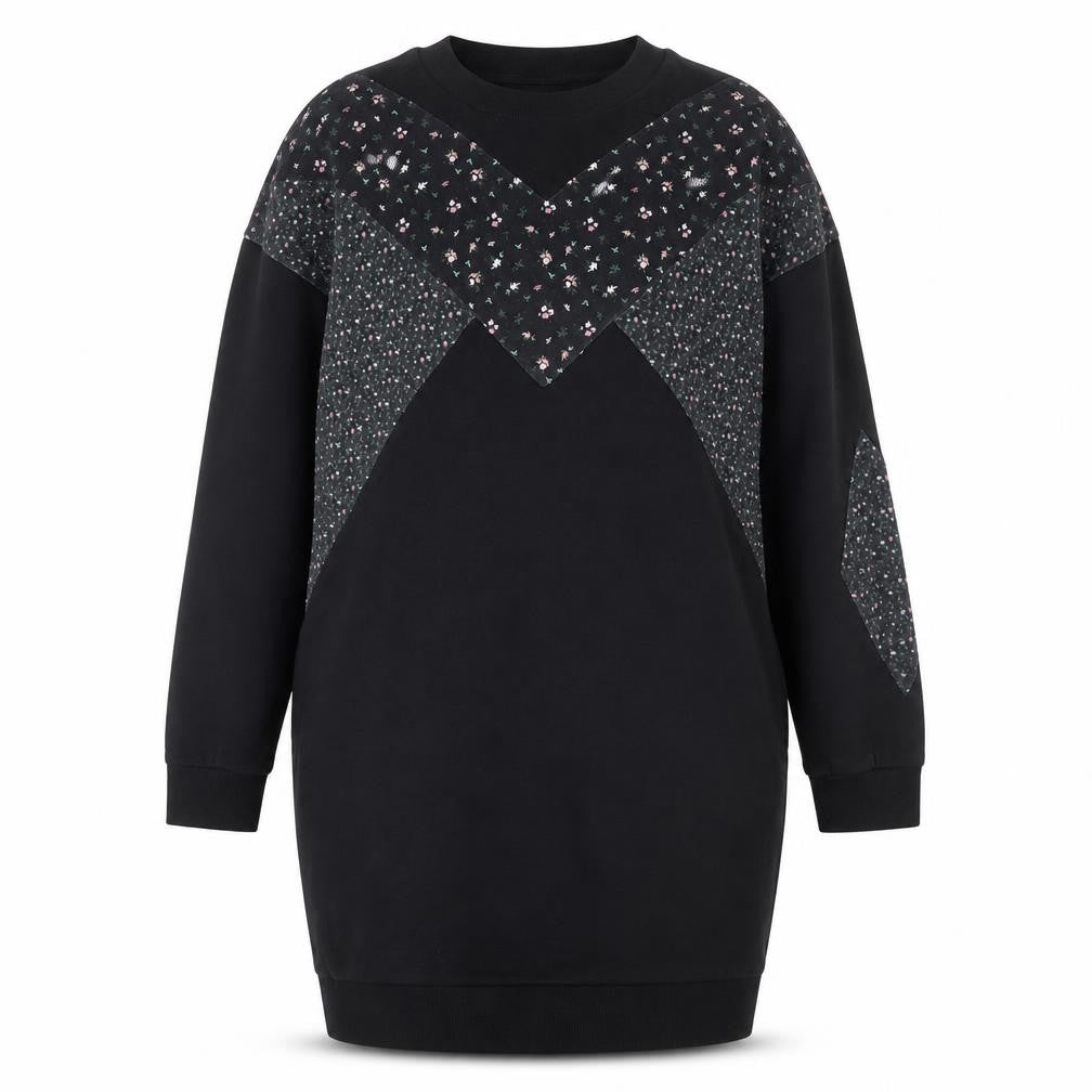 Oliver Bonas Womens Black Floral Panel Long Sleeve Pullover Sweatshirt Dress UK 12