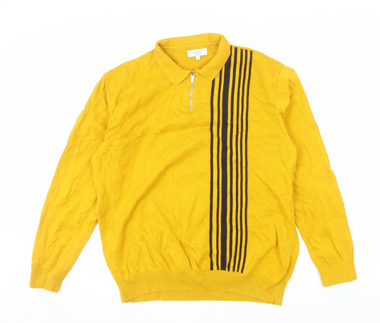 Next Men's Yellow XL Collared Half Zip Cotton Jumper