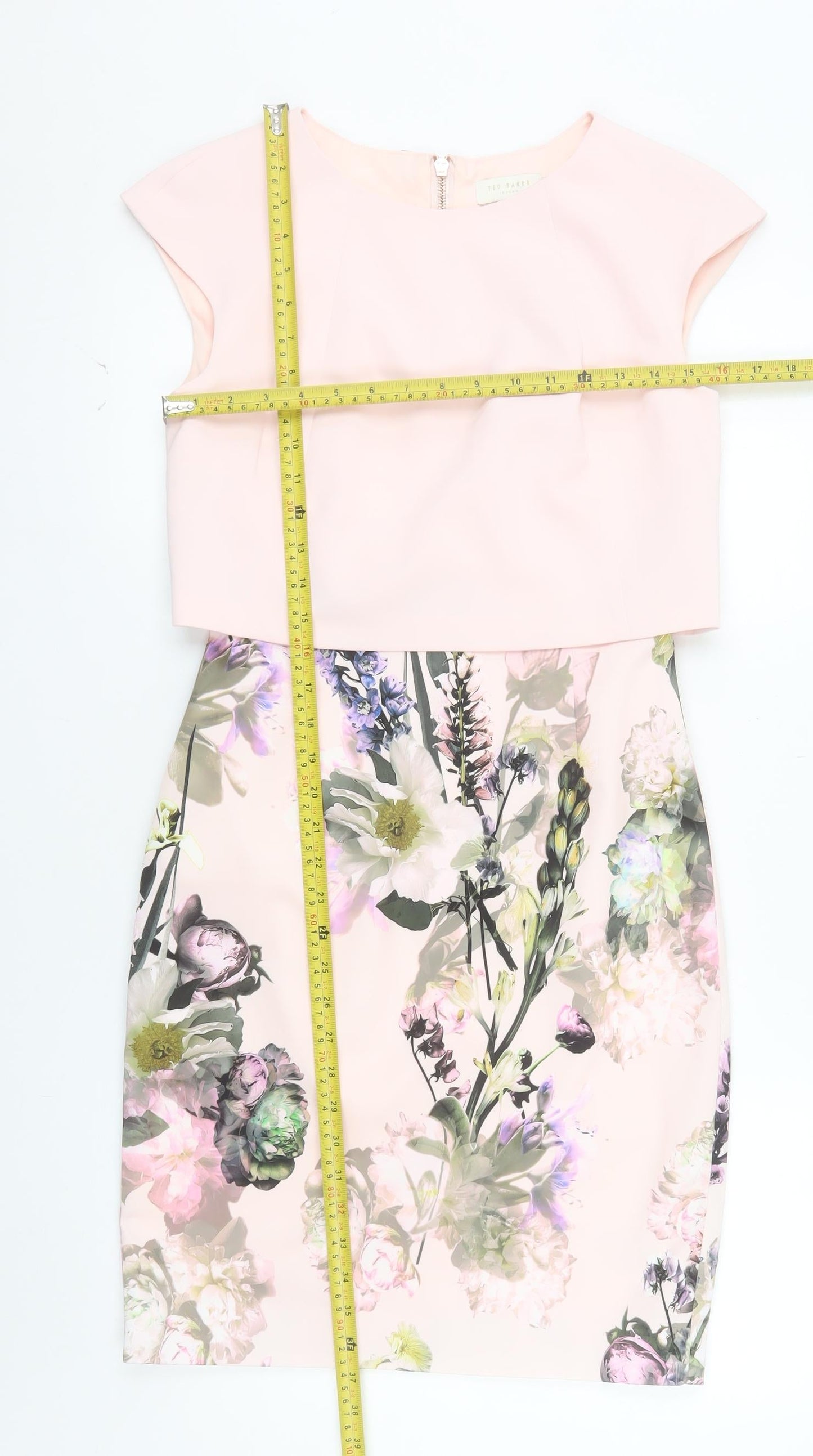 Ted Baker Women Pink Floral Sheath Dress Size 10 Sleeveless Wedding Party