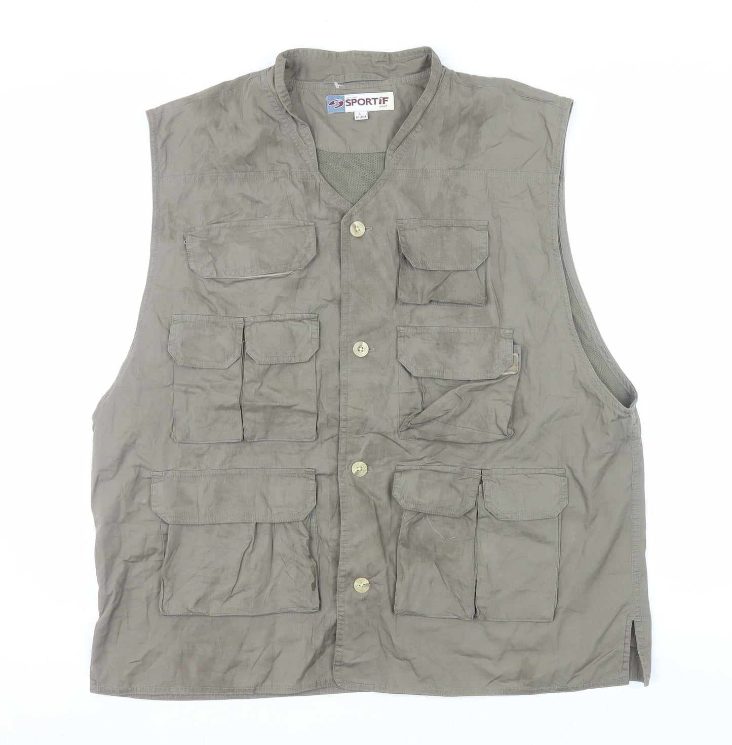 Sportif Men’s Brown Cotton Fishing Waistcoat L with Multiple Pockets