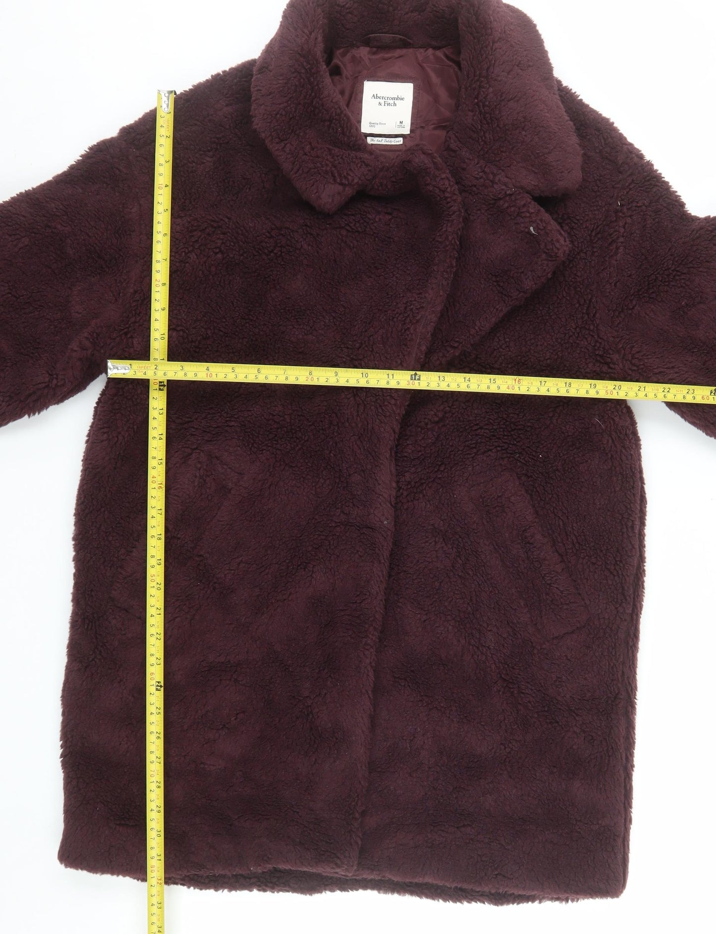 Abercrombie & Fitch Women Brown M Teddy Coat Fleece Mid-Length