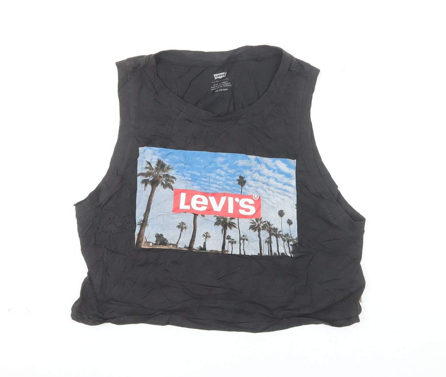 Levi's Womens Black Cropped Tank Top XS Crew Neck 100% Cotton
