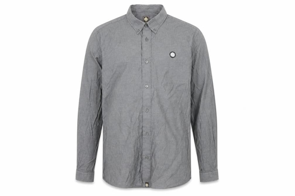 Pretty Green Men's Grey Long Sleeve Button-Down Cotton Shirt L