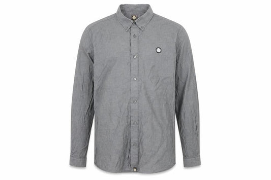 Pretty Green Men's Grey Long Sleeve Button-Down Cotton Shirt L