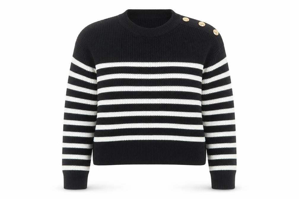 H&M Women’s Black White Striped Chunky Knit Jumper Size 12