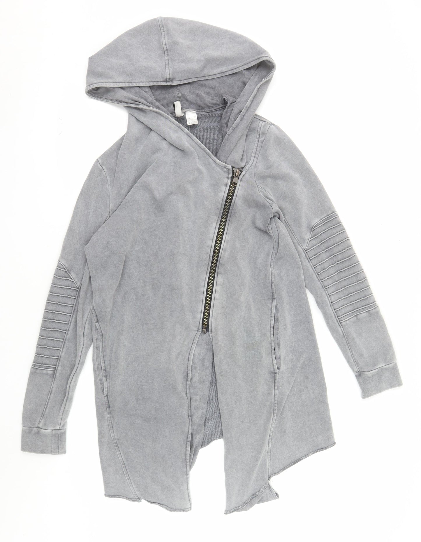 H&M Divided Women Grey Longline Full Zip Hoodie Size S Cotton Blend