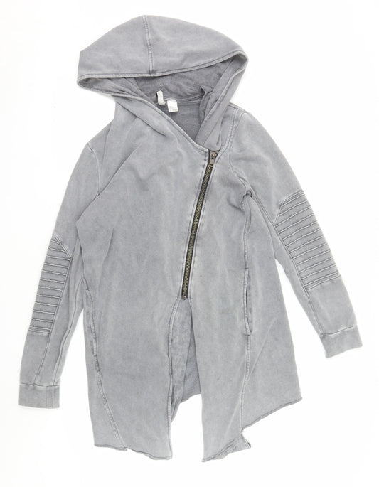 H&M Divided Women Grey Longline Full Zip Hoodie Size S Cotton Blend