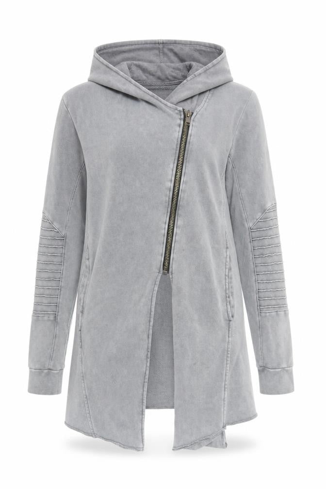H&M Divided Women Grey Longline Full Zip Hoodie Size S Cotton Blend