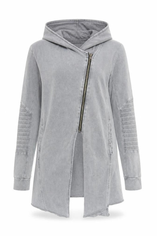 H&M Divided Women Grey Longline Full Zip Hoodie Size S Cotton Blend