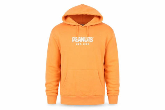Peanuts Men’s Orange Pullover Hoodie Small Cartoon Graphic