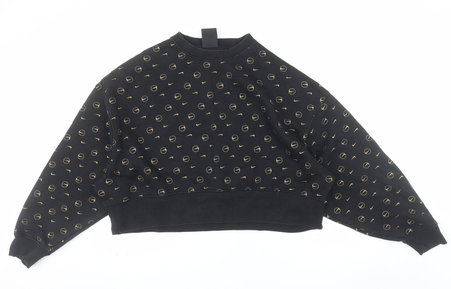 Nike Women Black Gold Logo Loose Fit Pullover Sweatshirt Size S