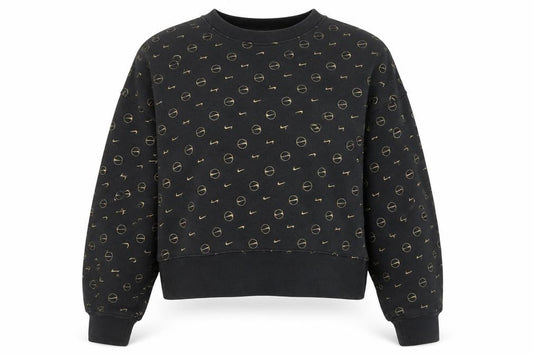Nike Women Black Gold Logo Loose Fit Pullover Sweatshirt Size S