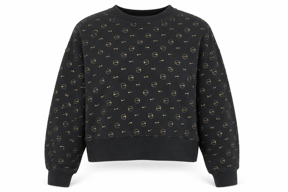 Nike Women Black Gold Logo Loose Fit Pullover Sweatshirt Size S