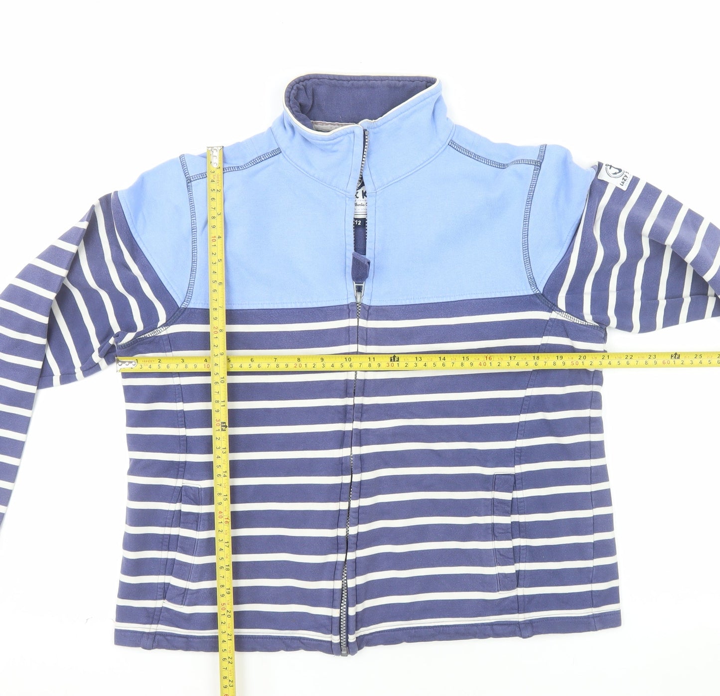 Lazy Jacks Women Blue Striped Full Zip Sweatshirt Size 12 Cotton Nautical