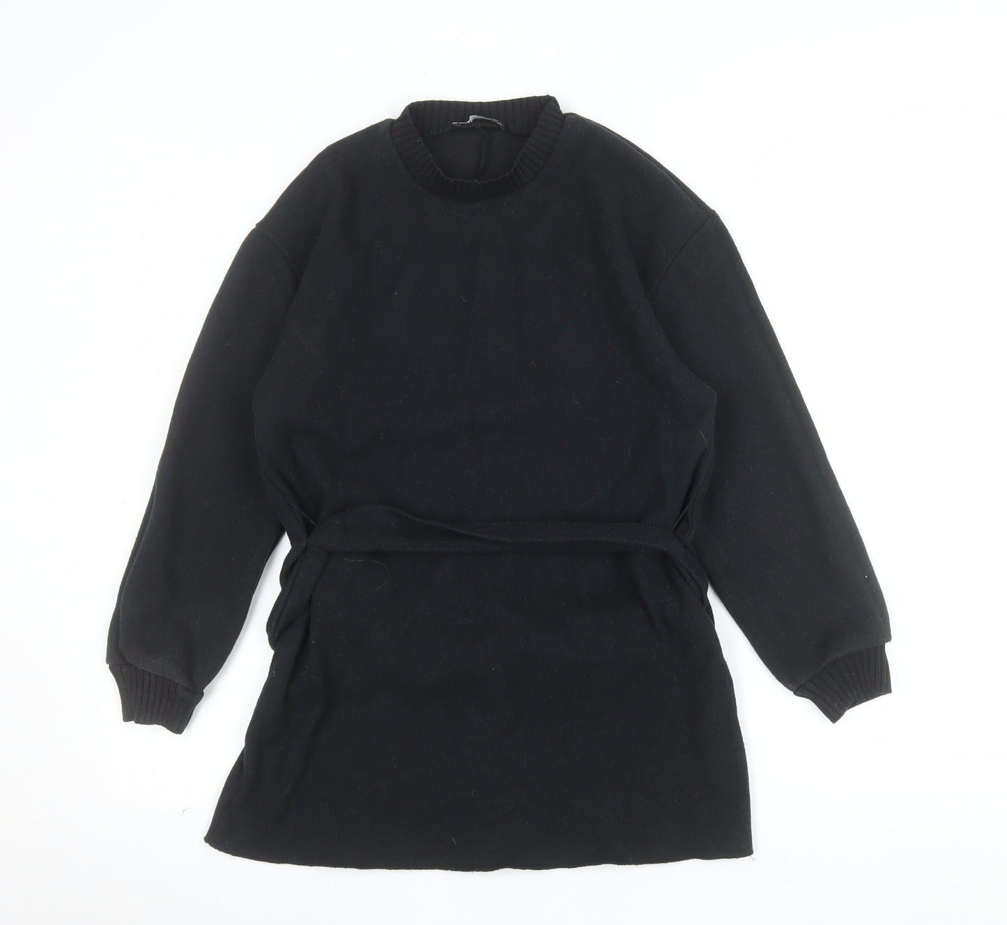 Zara Women Black Belted Shift Dress Size S Long Sleeve Classic
