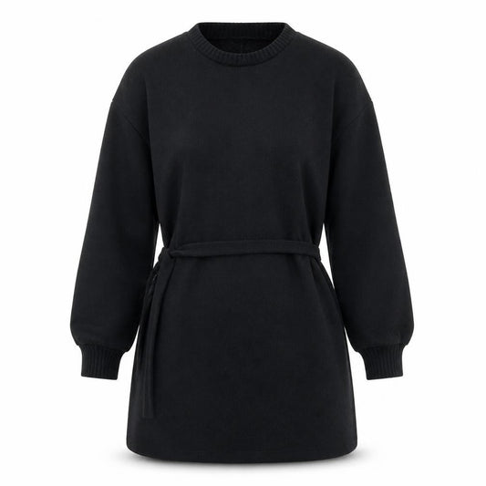 Zara Women Black Belted Shift Dress Size S Long Sleeve Classic