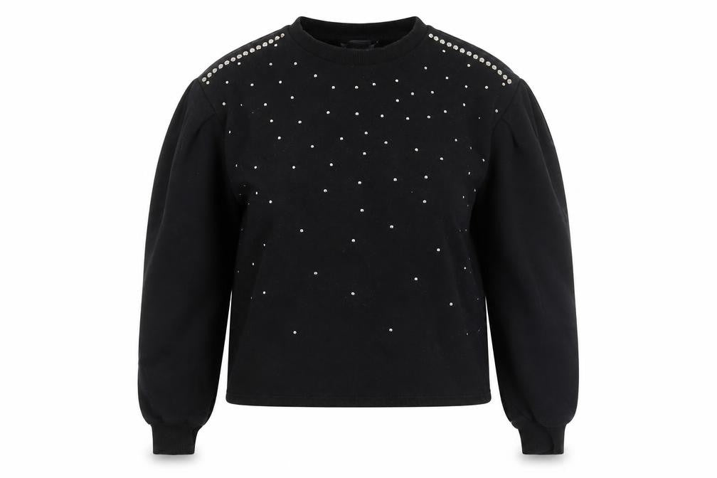Zara Womens Black Studded Pullover Sweatshirt Size M Cotton Blend
