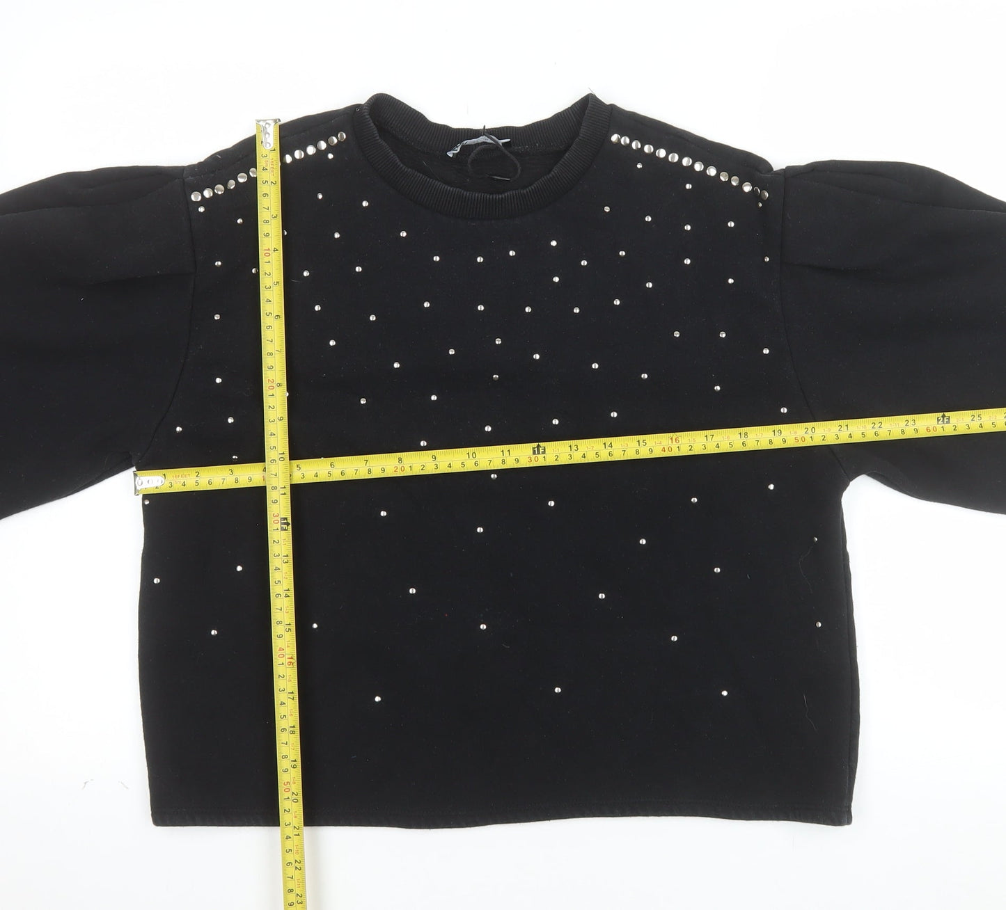 Zara Womens Black Studded Pullover Sweatshirt Size M Cotton Blend