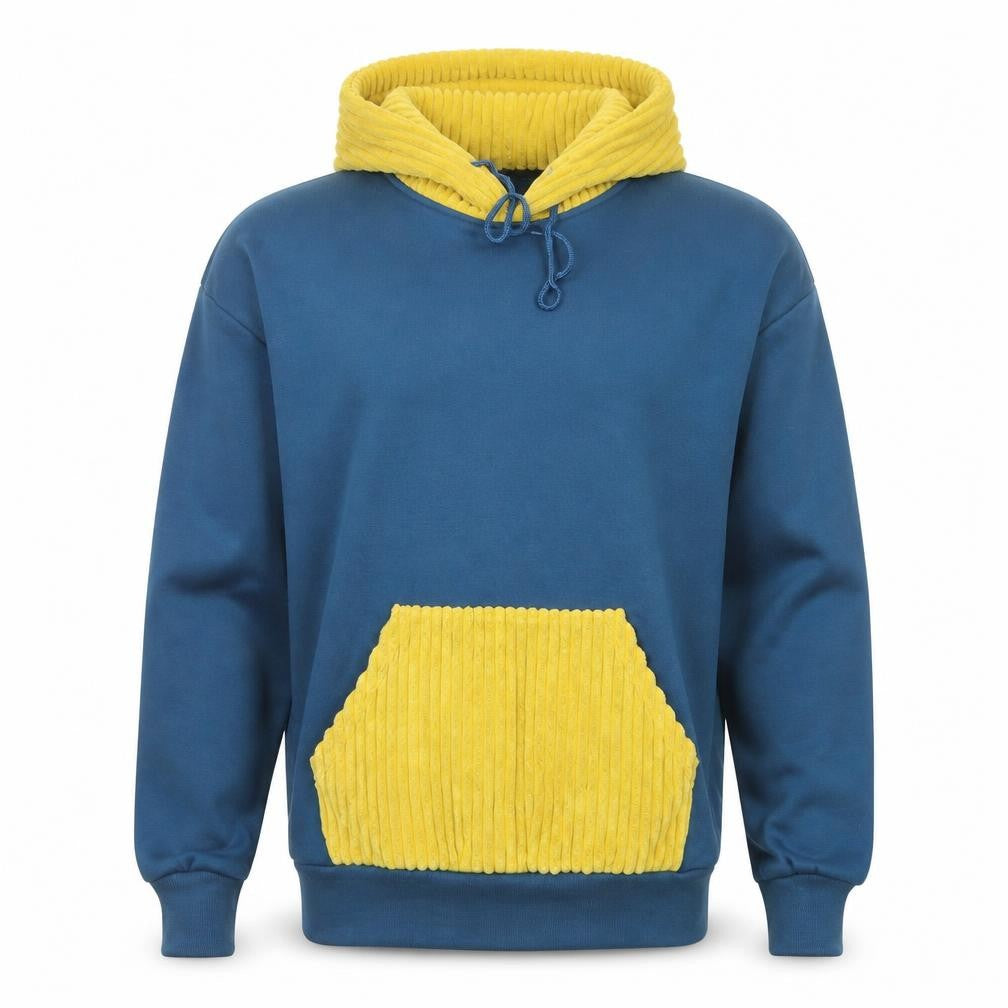 ChArmkpR Men's Blue & Yellow Pullover Hoodie Size L Fleece